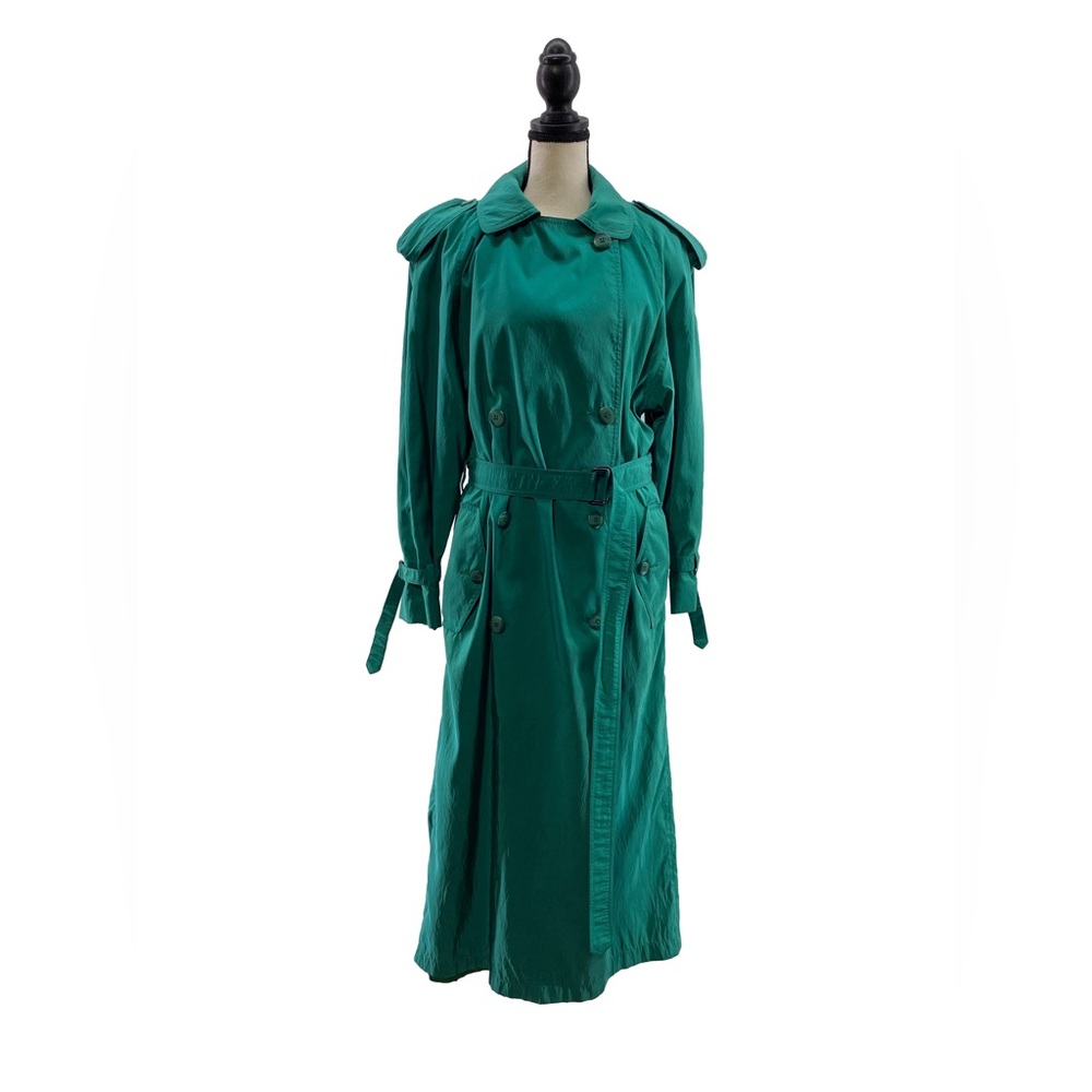 FORCASTER of BOSTON Women's Fully Lined Long Classic Belted Teal Trench Coat-7/8 - Picture 6 of 16